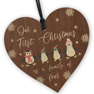 Red Ocean 1St Christmas As A Family Of Four Personalised Christmas Tree Decoration Christmas Tree Bauble from B&Q