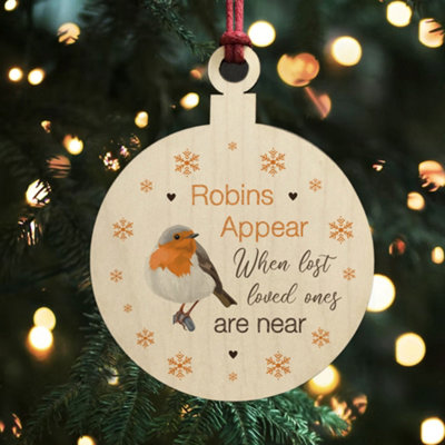 Red Ocean Remembrance Bauble Hanging Christmas Decoration Robins Appear Memorial Plaque For Mum Dad Nan Grandad from B&Q