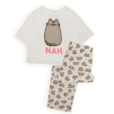 B&Q -  Pusheen Womens Off-White Pusheen The Cat Short Sleeve Long Leg Pyjama Set (X-Large)