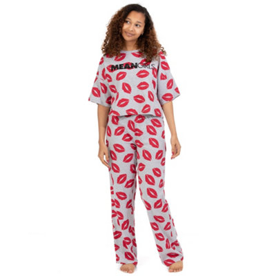 B&Q -  Mean Girls Womens Grey Logo With Kiss All-Over Print Short Sleeve Long Leg Pyjama Set (Small) - Image 4