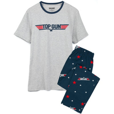 Vanilla Underground Top Gun Mens Black Logo Print Top & All Over Print Bottoms Short Sleeve Long Leg Pyjama Set (Medium) from B&Q