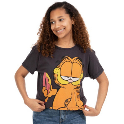 Vanilla Underground Garfield Womens Grey Character Cropped Short Sleeved T-Shirt (Small) from B&Q