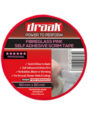 Draak Scrim Tape Pink 50mm Self Adhesive Drywall 90M (L)90M (W)50mm from B&Q