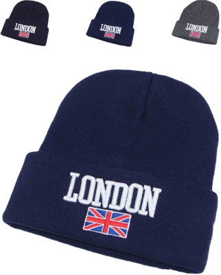 TheWhiteWater Limited Winter Thermal Beanie Hats, London Union Jack Hat, Warm & Stretchy Cap, Unisex, Men, Women Hat - Navy