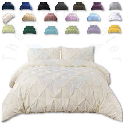 TheWhiteWater Limited Pintuck Duvet Cover Set + Matching PillowcasesHand Stitches Quilt Bedding SetCream from B&Q