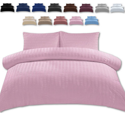 TheWhiteWater Limited Duvet Cover Set Seersucker Single/double/king/super King Bedding SetDuvet Cover + Matching PillowcasePink from B&Q
