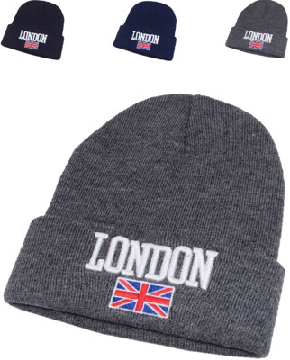 TheWhiteWater Limited Winter Thermal Beanie Hats, London Union Jack Hat, Warm & Stretchy Cap, Unisex, Men, Women Hat - Grey