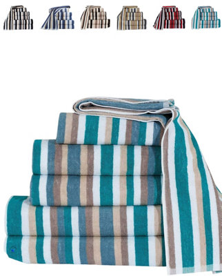 Natural Cotton 2 X Hand Towels Teal 6 Threads Combed Stripe Royal Victorian Flossy Stripe Salon from B&Q