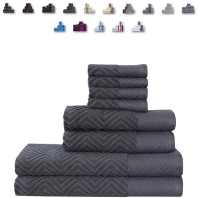 TheWhiteWater Limited 8 Pieces Towel Set With 4 Face Towel 2 Hand Towels And 2 Bath 100% Pure Natural Cotton Bale Set Of TowelsCharcoal (Zig Zag) from B&Q