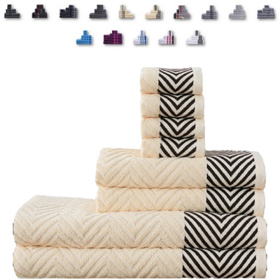 TheWhiteWater Limited 8 Pieces Towel Set With 4 Face Towel 2 Hand Towels And 2 Bath 100% Pure Natural Cotton Bale Set Of TowelsCream (Zig Zag) from B&Q