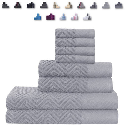 TheWhiteWater Limited 8 Pieces Towel Set With 4 Face Towel 2 Hand Towels And 2 Bath 100% Pure Natural Cotton Bale Set Of TowelsSilver (Zig Zag) from B&Q