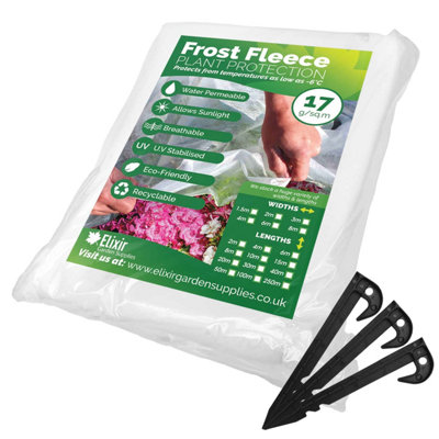 Elixir Garden Supplies Elixir Gardens Frost Fleece 4M X 45M + 90 Hooked Pegs from B&Q