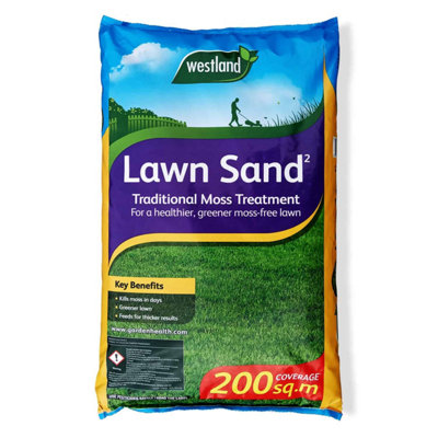 Elixir Garden Supplies Westland Lawn Sand Moss Treatment Grass Tonic Fertiliser Treats 200 Sqm 8X 16Kg Bag from B&Q