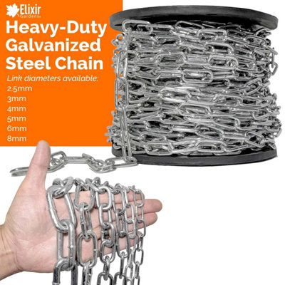 B&Q -  Strong Heavy Duty Galvanised Steel Chain 2-8mm Zinc Plated Welded Links. 8mm X 8M