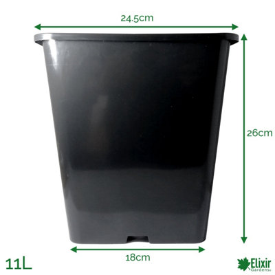B&Q -  Elixir Gardens 11L Strong Square Black Plant Pots X300