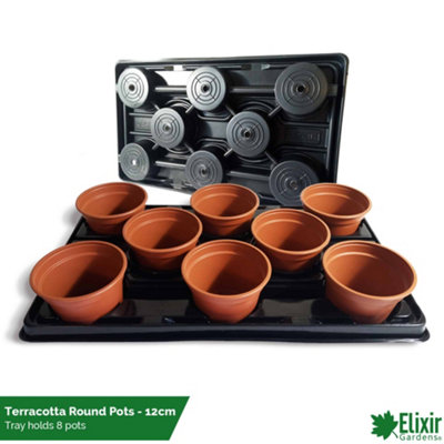 B&Q -  Elixir Gardens 12Cm Terracotta Thermoformed Round Pots X 800 + Carry Tray X100