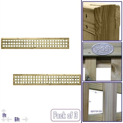 B&Q -  Urban Square Trellis Pack Of 3 W.6Ft (183Cm) X H.1Ft (30Cm) Wooden Framed Plant Support Lattice