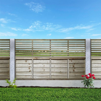 Premier Garden Supplies Premier Vogue Wooden Trellis Panel 6Ft X 1.5Ft (3 Pack) Horizontal Slatted Decorative Fencing Topper For Climbing Plant Support