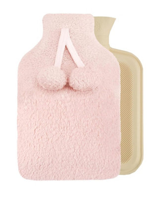 Soft And Luxurious Hot Water Bottle With Fleece Pompom CoverBlush from B&Q