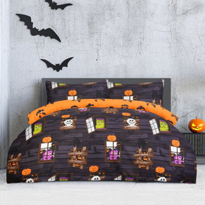 B&Q Smart Living Luxury Soft Reversible Haunted House Duvet Cover & Pillowcases Dark