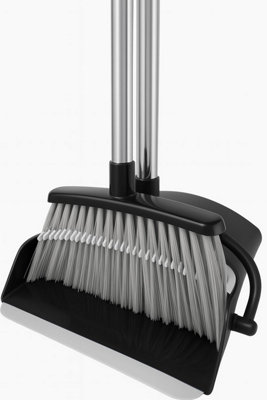 Bh - Long Handled Broom And Dustpan Set, Brush And Dustpan, Combo For Home Kitchen Room Office Lobby Floor (Grey/black)