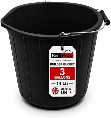 Best House Bh 1 Pc Black Builders Bucket 14L/3 Gallon Heavy Duty Plastic Bucket With Metal Handle For Home GardeningCleaningConstruction from B&Q