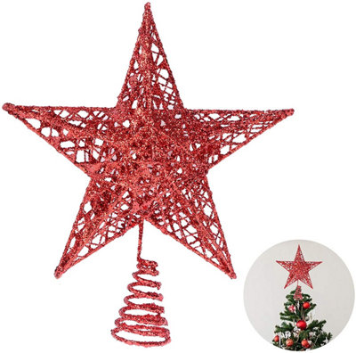 SuperGift.com Christmas Tree Topper StarGlitter Xmas Trees Top Decoration (Red) from B&Q