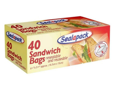 SuperGift.com All Purpose Resealable And Reusable Food Storage Sandwich Bags Airtight Seal 6 1/2" X 5 7/8" (40 Sandwich Bags) from B&Q