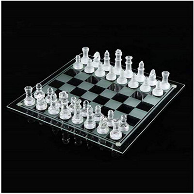 True Gifts 25Cm Frosted/polished Chess Board With 32 Clear Glass Pieces, Crystal Chess Set, Transparent Board - Gift Item