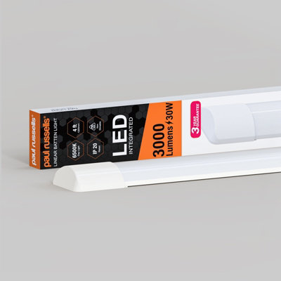 Paul Russells 4 Ft Led Batten Tube Lights30W 3000 LumensIp206500K Day LightUltra SlimPack Of 1 from B&Q