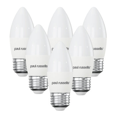 Paul Russells Led Candle Dimmable Bulb Edison Screw Es E275.5W 470 Lumens40W Equivalent4000K Cool/natural WhitePack Of 6 from B&Q