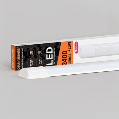 Paul Russells 2 Ft Led Batten Tube Lights20W 2400 LumensIp206500K Day LightUltra SlimPack Of 2 from B&Q
