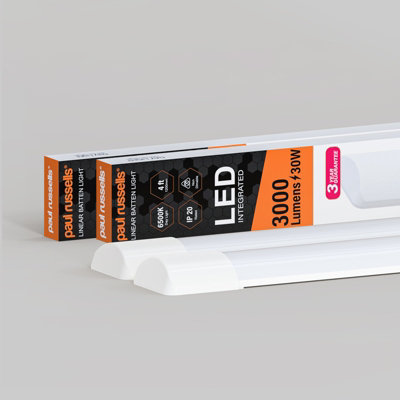 Paul Russells 4 Ft Led Batten Tube Lights30W 3000 LumensIp206500K Day LightUltra SlimPack Of 2 from B&Q