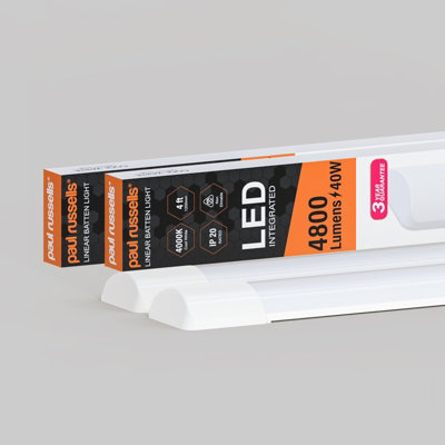 Paul Russells 4 Ft Led Batten Tube Lights40W 4800 LumensIp204000K Cool WhiteUltra SlimPack Of 2 from B&Q