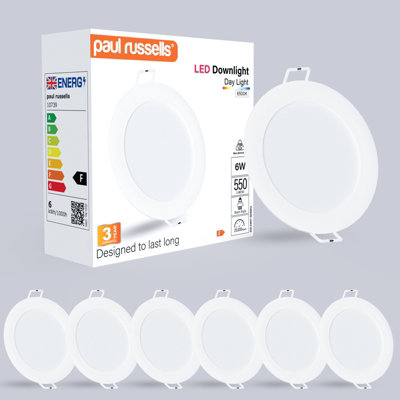 Paul Russells Led Round Panel Ceiling Lights6W 550 LumensSpotlightsIp206500K Day LightPack Of 6 from B&Q