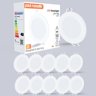 Paul Russells Led Round Panel Ceiling Lights6W 550 LumensSpotlightsIp206500K Day LightPack Of 10 from B&Q