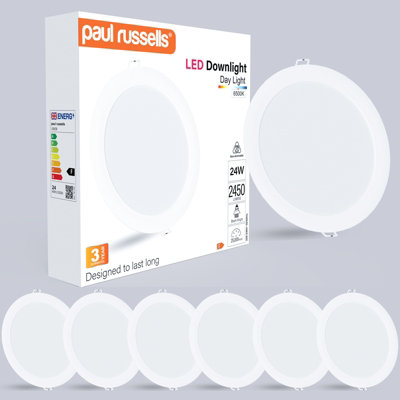 Paul Russells Led Round Panel Ceiling Lights24W 2450 LumensSpotlightsIp206500K Day LightPack Of 6 from B&Q
