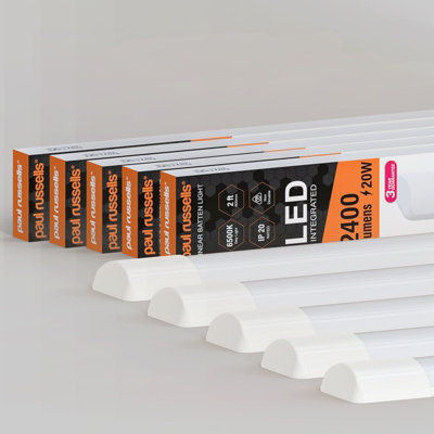 Paul Russells 2 Ft Led Batten Tube Lights20W 2400 LumensIp206500K Day LightUltra SlimPack Of 5 from B&Q