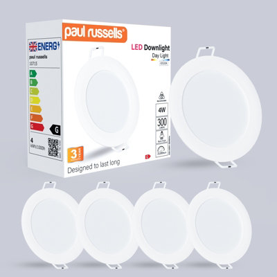 Paul Russells Led Round Panel Ceiling Lights6W 550 LumensSpotlightsIp206500K Day LightPack Of 4 from B&Q