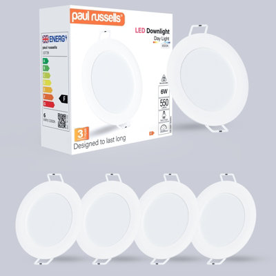 Paul Russells Led Round Panel Ceiling Lights8W 750 LumensSpotlightsIp206500K Day LightPack Of 4 from B&Q