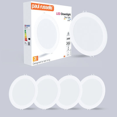 Paul Russells Led Round Panel Ceiling Lights24W 2450 LumensSpotlightsIp206500K Day LightPack Of 4 from B&Q