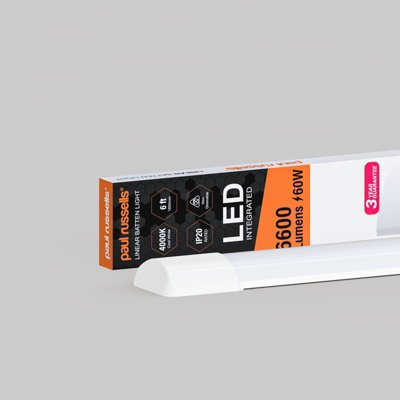 Paul Russells 6Ft Led Batten Tube Lights60W 6600 LumensIp204000K Cool WhiteUltra SlimPack Of 1 from B&Q