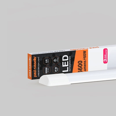 Paul Russells 6Ft Led Batten Tube Lights60W 6600 LumensIp206500K Day LightUltra SlimPack Of 1 from B&Q