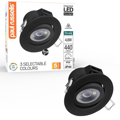B&Q -  Led Downlight Black Tilt Recessed Ceiling Spotlight  4.8W 440 LumensIp44Colour Changeable Cct3