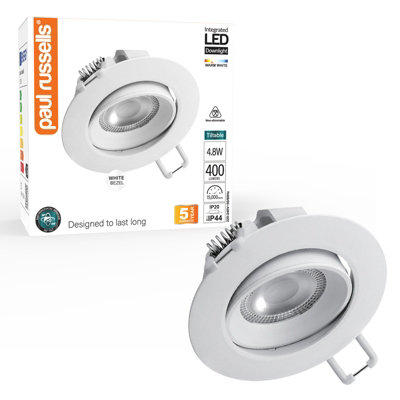 B&Q -  Led Downlight White Non-Dimmable Tilt Recessed Ceiling Spotlight 4.8W 400 Lumens Ip44 Warm White 3000K Pack Of 1
