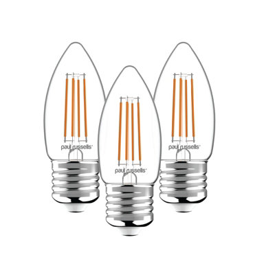 Paul Russells Led Filament Dimmable Candle BulbEs E274.5W 470 Lumens40W Equivalent2700K Warm WhitePack Of 3 from B&Q