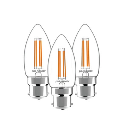 Paul Russells Led Filament Dimmable Candle BulbBc B224.5W 470 Lumens40W Equivalent2700K Warm WhitePack Of 3 from B&Q