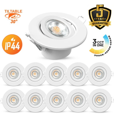 B&Q -  Led Downlight White Tilt Recessed Ceiling Spotlight  4.8W 480 LumensIp44Colour Changeable Cct3 Pack Of 10