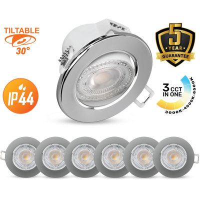 B&Q -  Led Downlight Chrome Tilt Recessed Ceiling Spotlight 4.8W 500 LumensIp44Colour Changeable Cct3 Pack Of 6