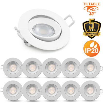 B&Q -  Led Downlight White Non-Dimmable Tiltable Recessed Ceiling Spotlight 4.8W 400 Lumen Ip20 Warm White 3000K Pack Of 10